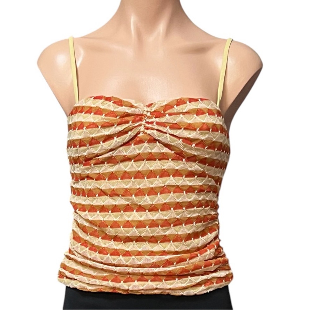 Free People New Love Cami Colorful Striped Ruched Top Strawberry